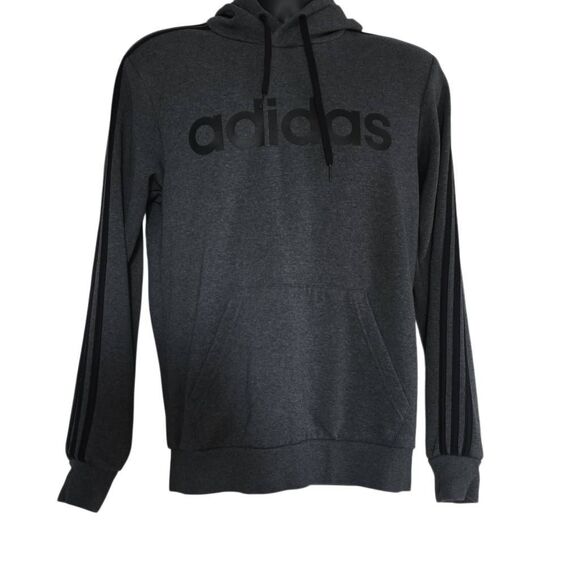 Adidas Men's Size Small Charcoal Gray Black 3 Stripe Logo Hoodie - Picture 1 of 5